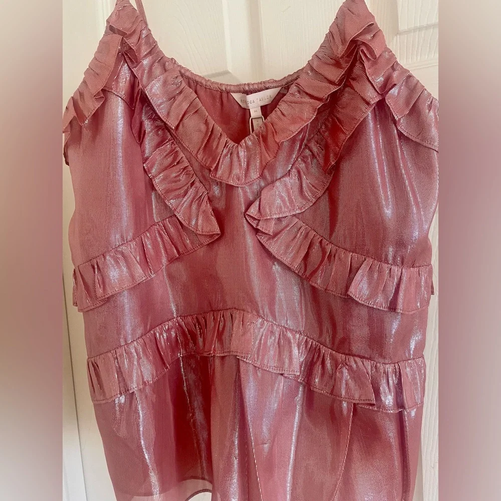Rebecca Taylor Metallic Pink Ruffled Camisole - Picture 3 of 11